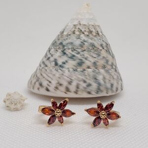 Elegant Gold and Red Floral Earrings